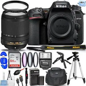 Nikon D7500 DSLR Camera with 18-140mm Lens + 64GB + Filter Kit + Flash Bundle