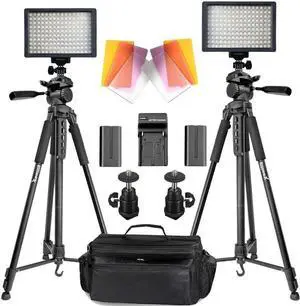 2x 75" Tripods, LED Lights, Batteries and Case for YouTube Vlogging Studio
