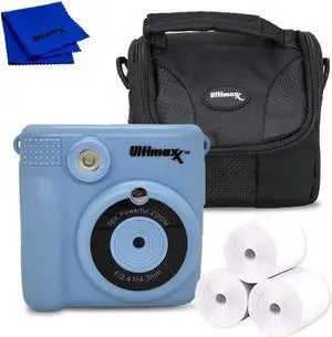 Ultimaxx Instant Print Camera (Blue) for Kids Teens ages 8-12 Beginners with 3 Printing Paper Rolls 32GB Micro SD Holiday Christmas Gift Kit