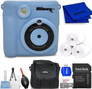 Ultimaxx Instant Print Camera (Blue) for Kids Teens ages 8-12 Beginners with 3 Printing Paper Rolls 32GB Micro SD Holiday Christmas Gift Bundle