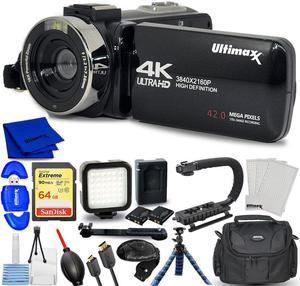 Ultimaxx 4K Ultra HD Camcorder Video Vlogging Camera  with LED Light 42MP, 18x Digital Zoom with Remote Control 3.0" LCD Screen Christmas Holiday GIFT Bundle