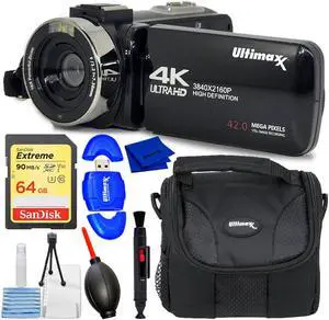 Ultimaxx 4K Ultra HD Camcorder Video Vlogging Camera  with LED Light 42MP, 18x Digital Zoom with Remote Control 3.0" LCD Screen Christmas Holiday GIFT Kit