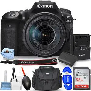 Canon EOS 90D DSLR Camera with 18-135mm Lens 3616C016 + 32GB + Case Bundle