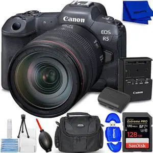 Canon EOS R5 Mirrorless Camera with 24-105mm f/4 Lens - 7PC Accessory Bundle