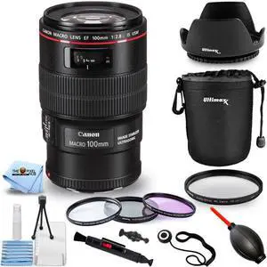 Canon EF 100mm f/2.8L Macro IS USM Lens + Filter Kit + Lens Pouch Bundle