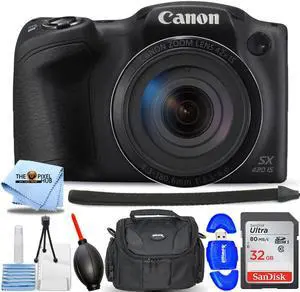 Canon PowerShot SX420 IS 20MP Digital Camera (Black) - Essential 32GB Bundle