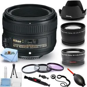 Nikon AF-S NIKKOR 50mm f/1.8G Lens 2199 + Telephoto and Wide Angle Lenses Bundle