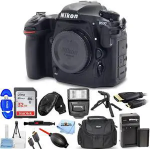 Nikon D500 DSLR Camera (Body Only) 1559 + EXT BATT + 64GB + Flash Bundle