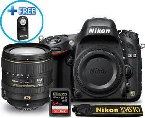 Nikon D610 Camera with 16-80mm f/2.8-4E ED VR Lens + Extreme Pro 64GB SD Bundle