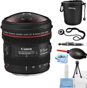 Canon EF 8-15mm f/4L Fisheye USM Ultra-Wide Zoom Lens + Lens Pouch Bundle