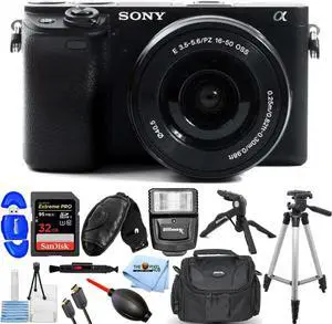 Sony Alpha a6400 Mirrorless Digital Camera w/ 16-50mm Lens + 32GB + Flash Bundle