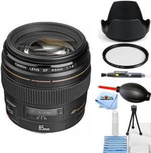 Canon EF 85mm f18 USM Lens 2519A003  UV Filter and Tulip Hood Lens Bundle