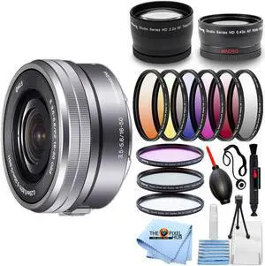 Sony E PZ 16-50mm f/3.5-5.6 OSS Lens (Silver) - White Box Filter Kit Bundle