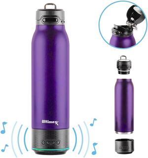Ultimaxx Vacuum Insulated Premium Water Bottle w/Rechargeable Bluetooth Speaker - Steel Double Wall + Lights - DEEP PURPLE