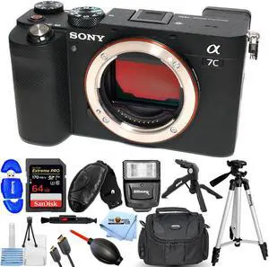 Sony Alpha a7C Mirrorless Digital Camera Body ILCE7C/B + 64GB + Flash Bundle