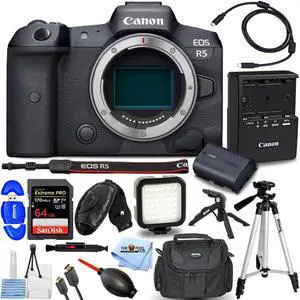 Canon EOS R5 Mirrorless Digital Camera Body Only  64GB  Tripod Bundle