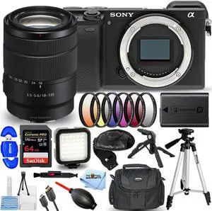Sony Alpha a6400 Mirrorless Digital Camera with 18-135mm Lens + LED Light Bundle