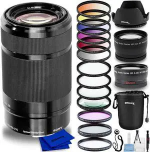 Sony E 55-210mm f/4.5-6.3 OSS E-Mount Lens + Filter Kits + Lens Pouch Bundle