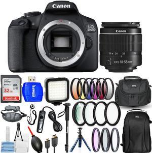 Canon EOS 2000D  Rebel T7 3 Lenses 1855mm with 32GB Filter Kit Backpack Bundle