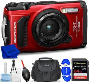 OM SYSTEM Tough TG-7 Digital Camera (Red) V110030RU000 - 7PC Accessory Bundle