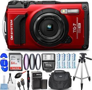 OM SYSTEM Tough TG-7 Digital Camera (Red) V110030RU000 - 15PC Accessory Bundle