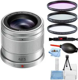 Panasonic Lumix G 42.5mm f/1.7 ASPH. POWER O.I.S Lens (Silver) Filter Kit Bundle
