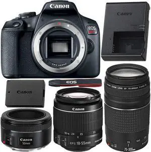 Canon EOS Rebel T7 DSLR with 18-55mm + 75-300mm + 50mm Lenses - Top Value Bundle
