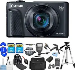 Canon PowerShot SX740 HS Digital Camera (Black) Battery + 64GB + Flash Bundle