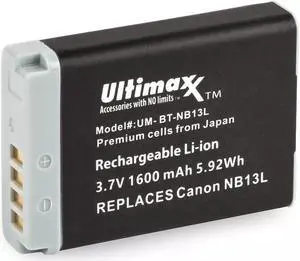 Replacement Battery NB13L (1600 mah) for Canon G1 G5 G7 G9 SX620 SX720 SX730