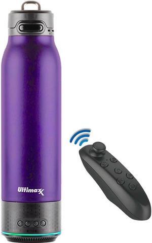 Ultimaxx Vacuum Insulated Premium Water Bottle (Deep Purple) with Rechargeable Bluetooth Speaker and Xtreme Mini Bluetooth Remote. Remote Doubles as Gaming Joystick/Mouse for Smartphone Apps.