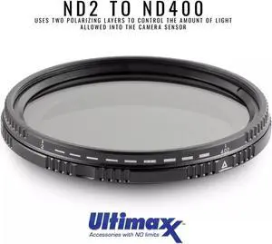 ULTIMAXX 62mm Variable Neutral Density Twisting Multi-Coated Filter ND2-ND400