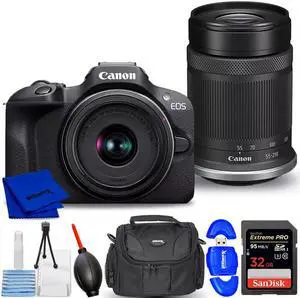 Canon EOS R100 Mirrorless Camera with 18-45mm and 55-210mm Lenses Bundle
