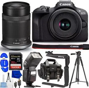 Canon EOS R100 Mirrorless Camera with 18-45mm and 55-210mm Lenses - 10PC Bundle