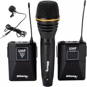 Ultimaxx Wireless Mic Kit with Lavalier Mic, Cables, Carry Case and Handheld Mic
