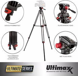 Portable Video Camera 72-inch 180cm 90 Degree Pivot Head Fluid Pan Tilt Tripod