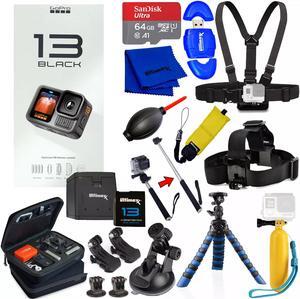 GoPro HERO 13 HERO13 Black 27MP Action Camera + EXT BATT 64GB Bundle