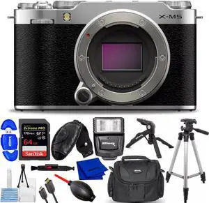 FUJIFILM X-M5 Mirrorless Camera (Silver) 16900707 - 12PC Accessory Bundle