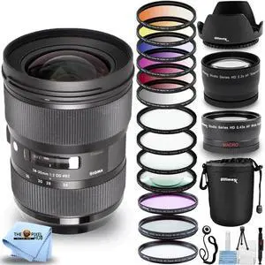 Sigma 24-35mm f/2 DG HSM Art Lens for Nikon F + Filter Kits + Lens Pouch Bundle
