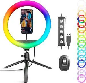 10" RGB Color Changing LED Ring Light with Tabletop Tripod
