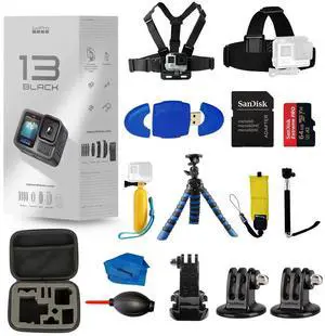 GoPro HERO 13 HERO13 Black 5.3K HDR 27MP Action Camera - 64GB Accessory Bundle