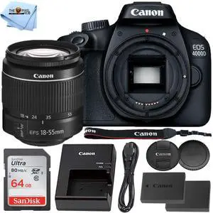Canon EOS 4000D / Rebel T100 with EF-S 18-55mm III Lens + EXT BATT + 64GB Bundle Canon EOS 4000D / Rebel T100 with EF-S 18-55mm III Lens + EXT BATT + 64GB Bundle