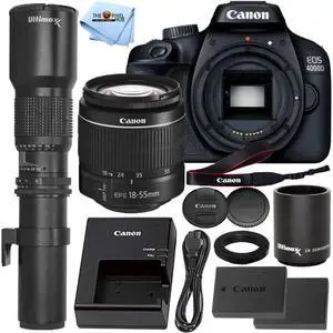 Canon EOS 4000D / Rebel T100 with EF-S 18-55mm III Lens + 500mm/1000mm Bundle Canon EOS 4000D / Rebel T100 with EF-S 18-55mm III Lens + 500mm/1000mm Bundle