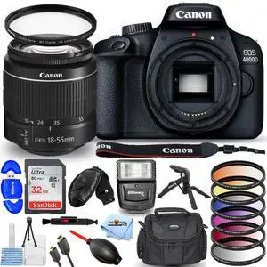 Canon EOS 4000D / Rebel T100 with EF-S 18-55mm III Lens 32GB Flash Tripod Bundle Canon EOS 4000D / Rebel T100 with EF-S 18-55mm III Lens 32GB Flash Tripod Bundle