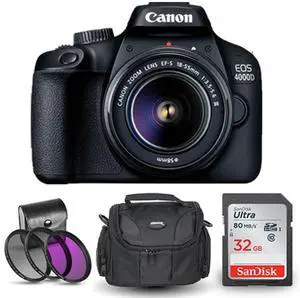 Canon EOS 4000D / Rebel T100 18-55mm III Lens with 32GB SD + Case + Filter Kit Canon EOS 4000D / Rebel T100 18-55mm III Lens with 32GB SD + Case + Filter Kit