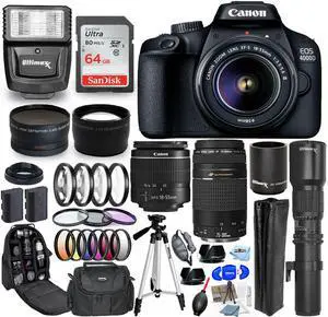 Canon EOS 4000D / Rebel T100 18-55mm + 75-300mm + 500mm 30 Piece Accessory Kit Canon EOS 4000D / Rebel T100 18-55mm + 75-300mm + 500mm 30 Piece Accessory Kit