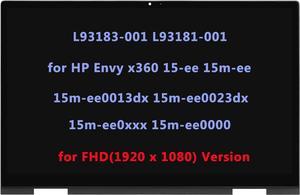L93183-001 L93181-001 LCD Replacement for HP Envy x360 m Convertible 15-ee 15m-ee 15m-ee0013dx 15m-ee0023dx 15m-ee0xxx 15m-ee0000 LCD Touch Screen Digitizer Assembly Bezel FullHD(1920x1080 -IPS)