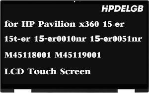Replacement for HP Pavilion x360 15-er 15t-er 15-er0010nr 15-er0051nr 15-er0056cl 15-er0075nr 15-er0151nr M45118-001 M45119-001 1080P IPS LCD Touch Screen Display Assembly Bezel with Board
