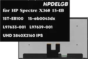 Screen Replacement for HP Spectre X360 15-EB 15T-EB100 15-eb0043dx Series L97633-001 L97639-001 LCD Display Touch Screen Digitizer Assembly Replacement no border 15.6" UHD 3840X2160 IPS