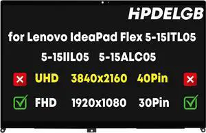 Screen Replacement for Lenovo IdeaPad Flex 5-15ITL05 5-15IIL05 5-15ALC05 Series 81X3 82HT 81X30 5D10S39643 5D10T77944 LCD Touch Screen Digitizer Assembly Bezel with Board FHD 1920x1080-30Pin