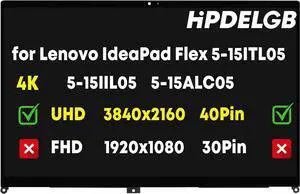 Replacement for Lenovo IdeaPad Flex 5-15ITL05 5-15IIL05 5-15ALC05 82HV 82HT 81X3 LCD Display Touch Screen Digitizer Assembly Bezel with Control Board UHD 4K IPS 3840x2160 40Pin